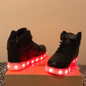 LED Kids High Top Black Shoe